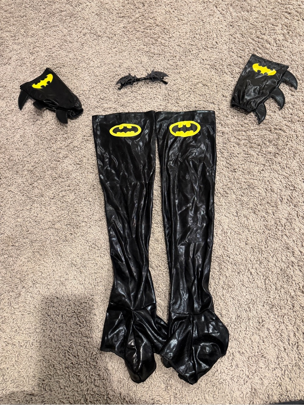 Womens Black Batman Costume Accessories Set with Yellow Emblem